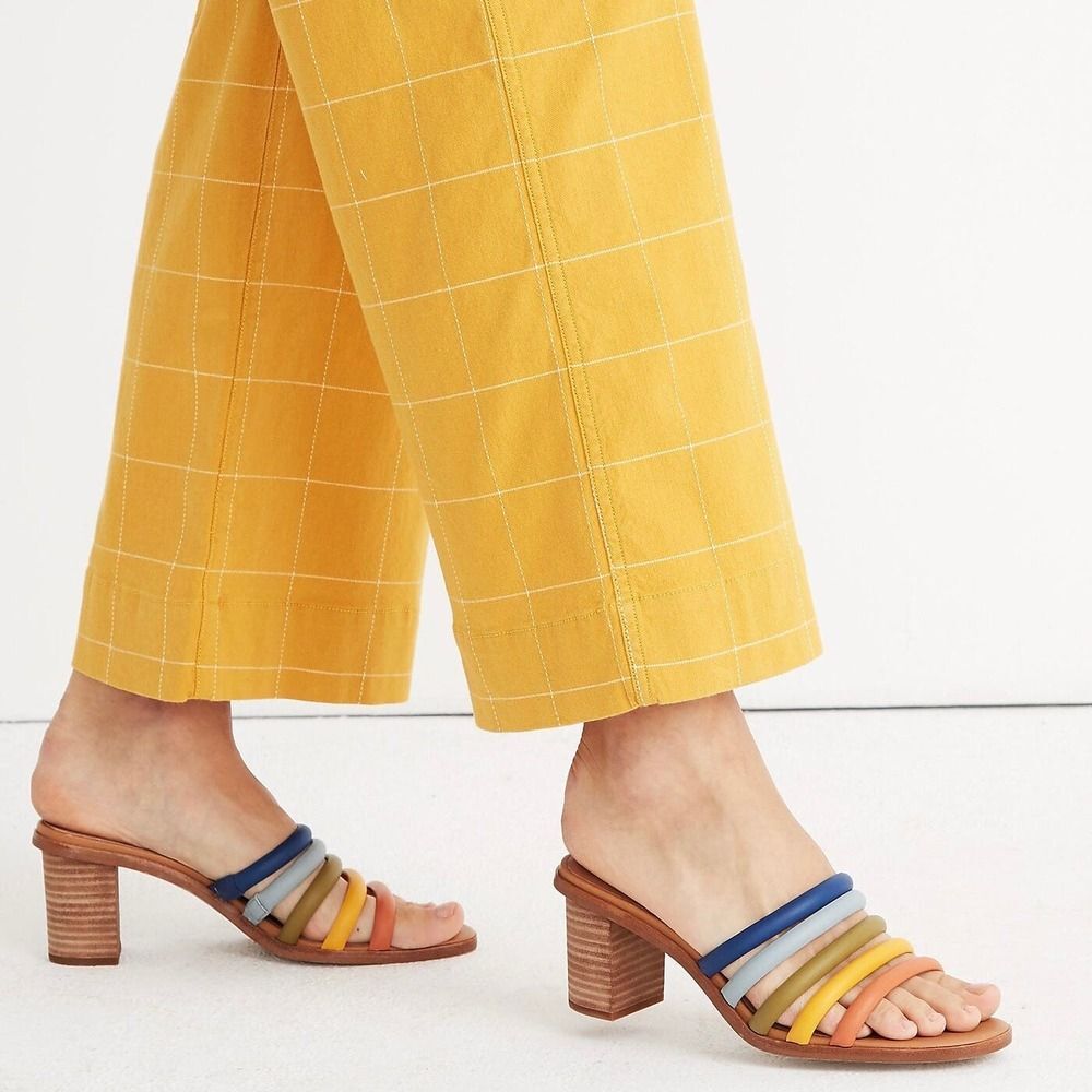 Madewell The Addie Mule Sandals 9.5 Leather High Heel Stacked Multicolor